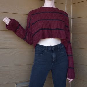 Burgundy Striped Crop Sweater